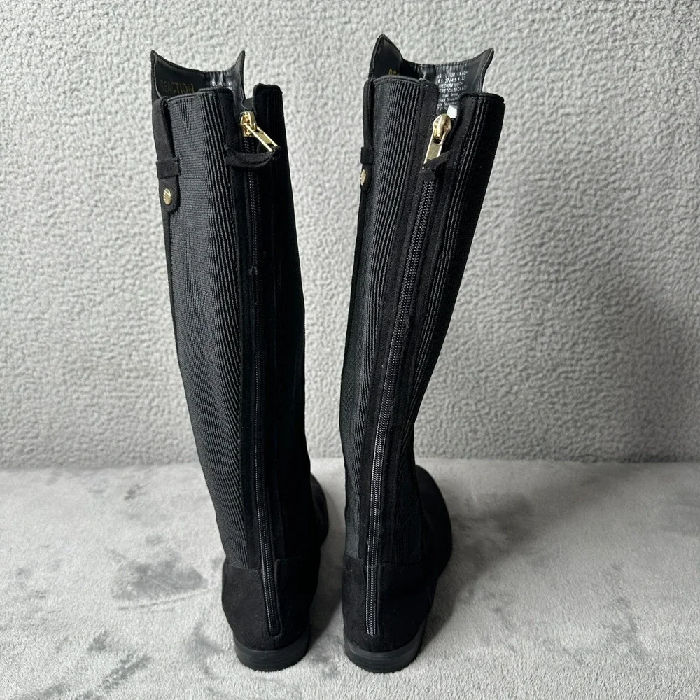 Kenneth Cole Reaction WES Stretch Back‎ Black Knee Boots Womens 6.5M Flat Zip